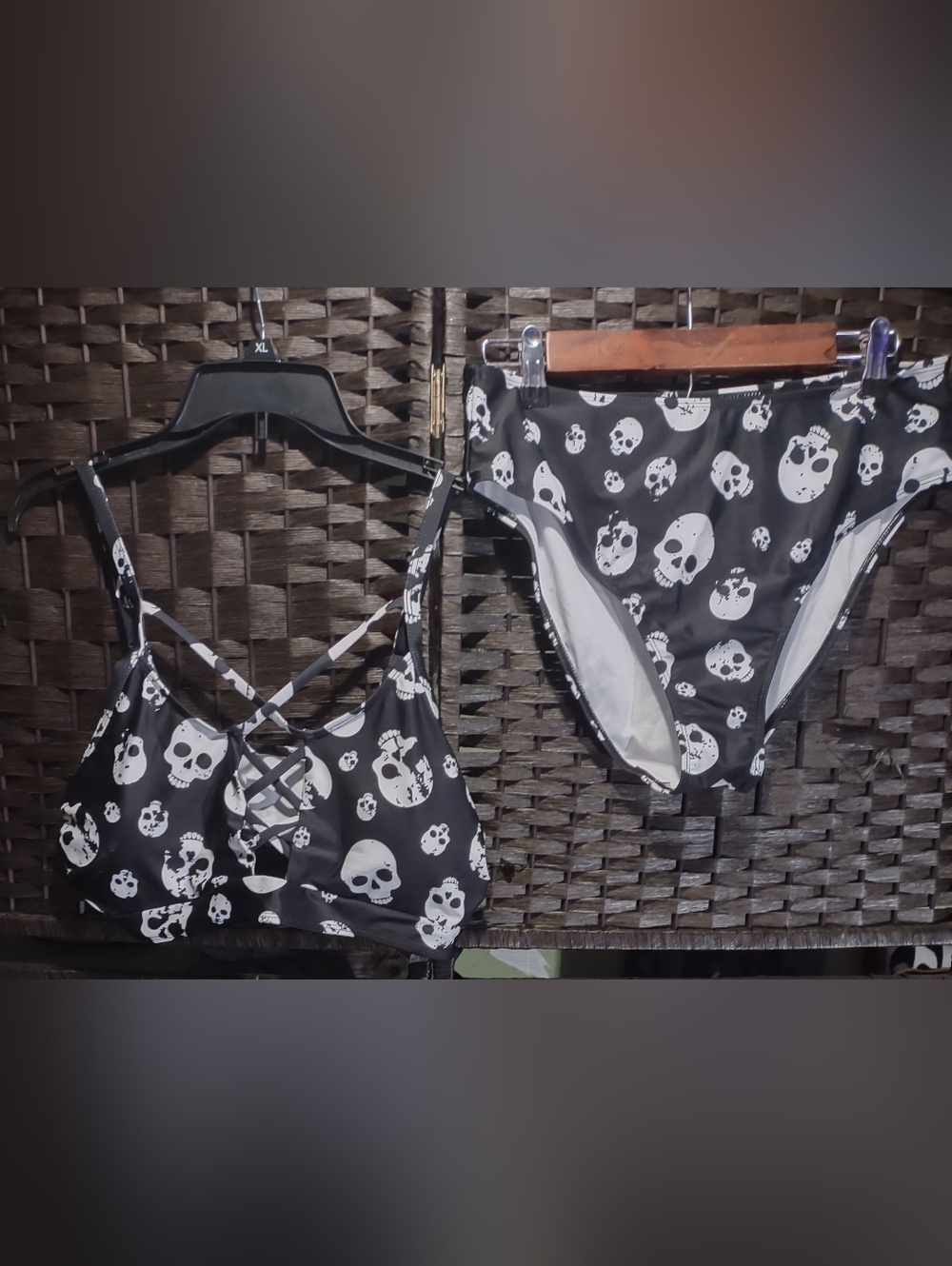 Black White Skull Print Bikini Women's 1XL